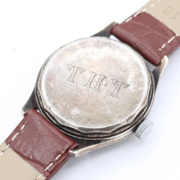 Vintage 31mm Military Men\'s Mechanical Wristwatch Swiss Made Sterling Silver